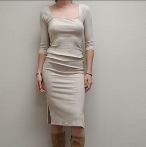 RIVER ISLAND Cream Size 6 Ribbed 3/4 Sleeve Dress
